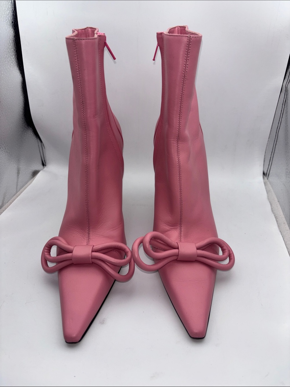Mach and Mach Women's Pink Pointed Toe Bow Ankle Boots